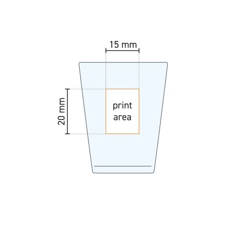 Technische werktekening van borrelglas Libbey Shots 6 cl. met aanduiding van het drukgebied voor logo’s. Technische werktekening van borrelglas Libbey Shots 6 cl. met aanduiding van het drukgebied voor logo’s.