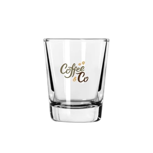 Borrelglas Libbey Shots 6 cl. met meerkleurig CoffeeCo-logo bedrukt op de voorkant van het transparante glas. Borrelglas Libbey Shots 6 cl. met meerkleurig CoffeeCo-logo bedrukt op de voorkant van het transparante glas.