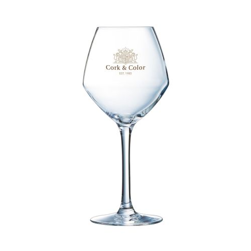 Cabernet young wijnglas 35 cl met meerkleurig CorkColor-logo op het vooraanzicht van het glas.