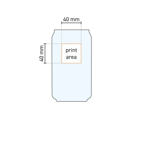 Technische werktekening van het Can glas 35 cl met drukgebied-aanduiding