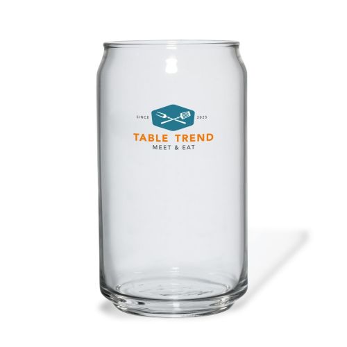 Can glas 35 cl met meerkleurig TableTrend-logo op het voorpaneel