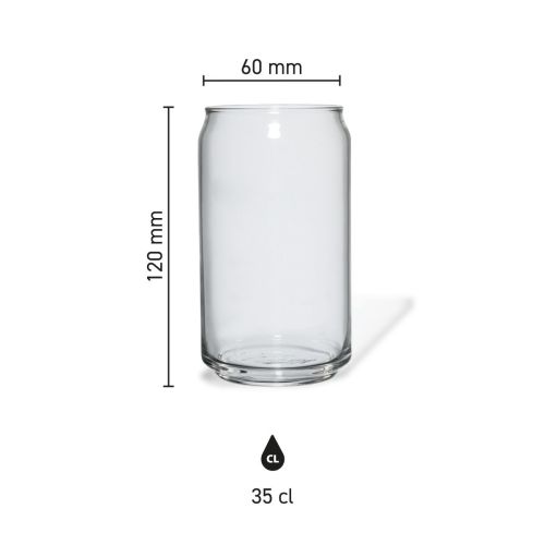Maatvoering van het Can glas 35 cl met hoogte, diameter en inhoud in infographic