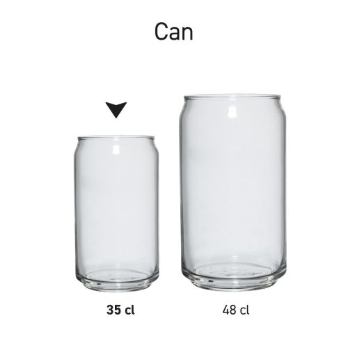 Can glas 35 cl in serie, meerdere exemplaren naast elkaar getoond