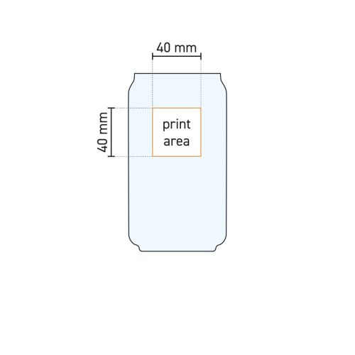 Technische werktekening van het Can glas 48 cl met drukgebied-aanduiding