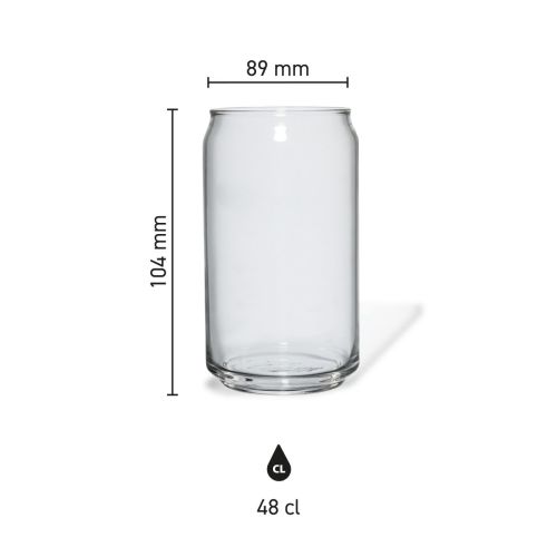 Maatvoering van het Can glas 48 cl met hoogte, diameter en inhoud in infographic