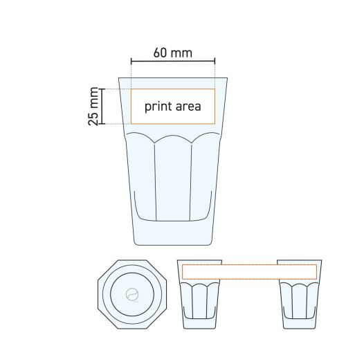 Technische werktekening van het Casablanca Latte glas 29,5 cl. (120 mm) met aangegeven drukvlak. Technische werktekening van het Casablanca Latte glas 29,5 cl. (120 mm) met aangegeven drukvlak.