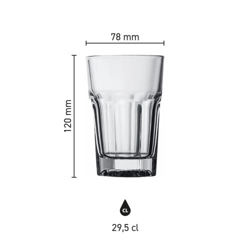 Infographic met producthoogte en inhoud van het Casablanca Latte 29,5 cl. glas van 120 mm. Infographic met producthoogte en inhoud van het Casablanca Latte 29,5 cl. glas van 120 mm.