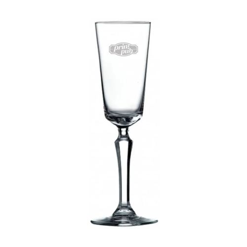 Champagneglas Spksy 17.4 cl met gegraveerd PrintPub-logo op het vooraanzicht van het glas. Champagneglas Spksy 17.4 cl met gegraveerd PrintPub-logo op het vooraanzicht van het glas.