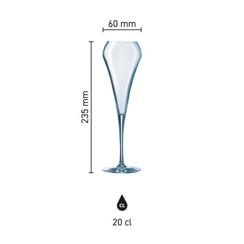 Infographic met productafmetingen van Chef & Sommelier Open Up champagneglas 20 cl, hoogte en diameter gemarkeerd. Infographic met productafmetingen van Chef & Sommelier Open Up champagneglas 20 cl, hoogte en diameter gemarkeerd.
