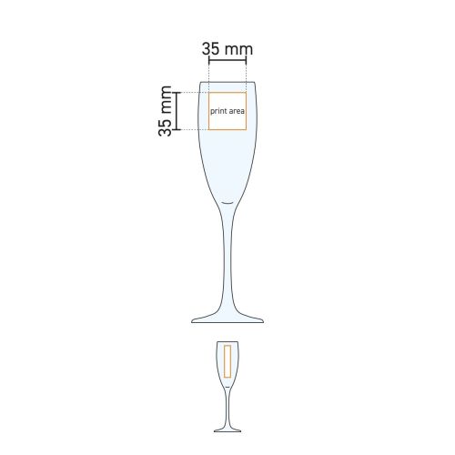 Technische werktekening toont het drukgebied op de kelk van de Cosy Moments Champagneflute 19 cl. Technische werktekening toont het drukgebied op de kelk van de Cosy Moments Champagneflute 19 cl.