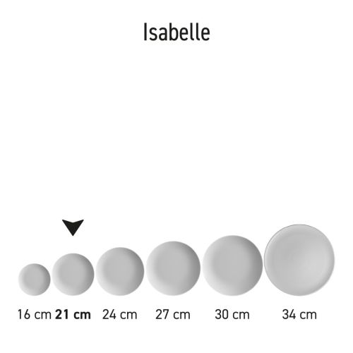 Isabelle borden van 21 cm porselein gepresenteerd als set in serie-opstelling bovenaanzicht.