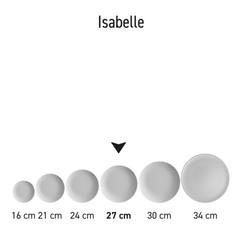 Serie coupe borden Isabelle 27 cm van wit porselein gepresenteerd als complete set.