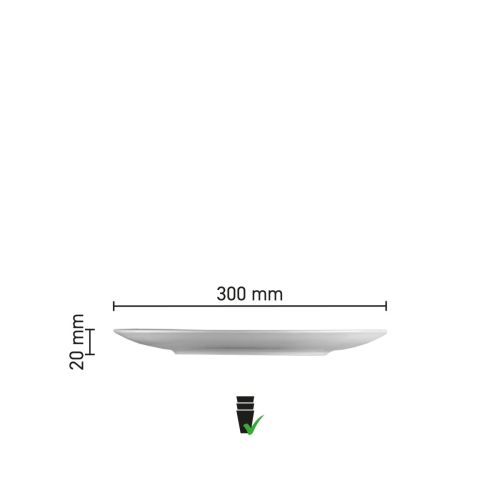 Infografische weergave van maatvoering van het porseleinen bord Isabelle 30 cm.