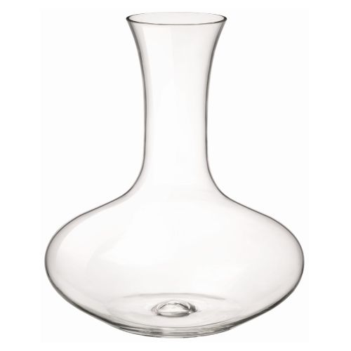 Glazen decanteerkaraf Electra van 1,6 liter in recht vooraanzicht, met brede hals en ronde bodem.