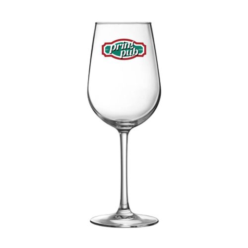 Voorzijde van Domaine wijnglas 37 cl. glas bedrukt met PrintPub logo in meerdere kleuren.
