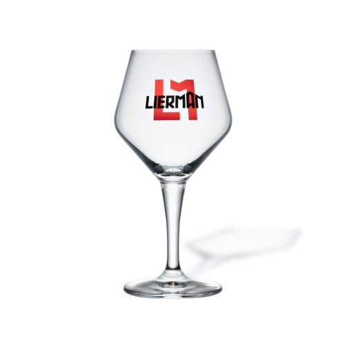 Transparant Eder Kelch tapmaat glas 30 cl met meerkleurig Lierman-logo in huisstijlkleuren op het voorpaneel
