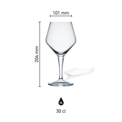 Maatvoering van het Eder Kelch tapmaat glas 30 cl met hoogte, diameter en inhoud in infographic