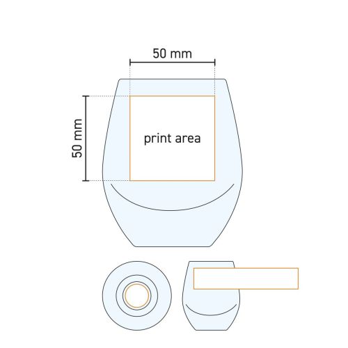 Technische werktekening van Esprit Tumbler glas 33 cl. met gemarkeerd drukgebied voor logo of tekst. Technische werktekening van Esprit Tumbler glas 33 cl. met gemarkeerd drukgebied voor logo of tekst.