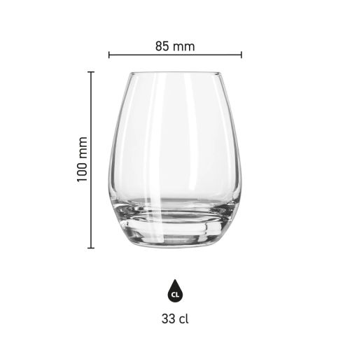 Infographic met productafmetingen van Esprit Tumbler 33 cl. glas, toont hoogte, diameter en inhoud. Infographic met productafmetingen van Esprit Tumbler 33 cl. glas, toont hoogte, diameter en inhoud.