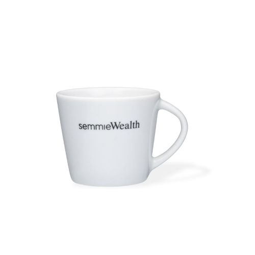 Eva Espresso Kop wit 10 cl porselein met eenkleurig semmieWealth-logo op de voorkant