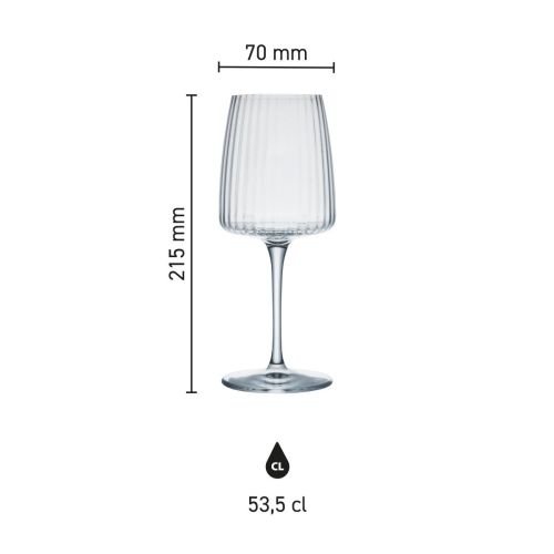 Maatvoering van het Exclusiva Wijnglas 53,5 cl glas met hoogte, diameter en inhoud in infographic