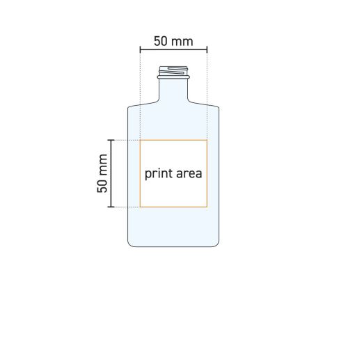 Illustratie met het drukgebied van de Fles Berlin 0,35 liter glas voor logo- of tekstbedrukking. Illustratie met het drukgebied van de Fles Berlin 0,35 liter glas voor logo- of tekstbedrukking.