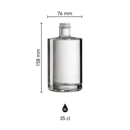 Infographic toont de afmetingen van de Fles Berlin 0,35 liter glas met hoogte en diameter in beeld. Infographic toont de afmetingen van de Fles Berlin 0,35 liter glas met hoogte en diameter in beeld.