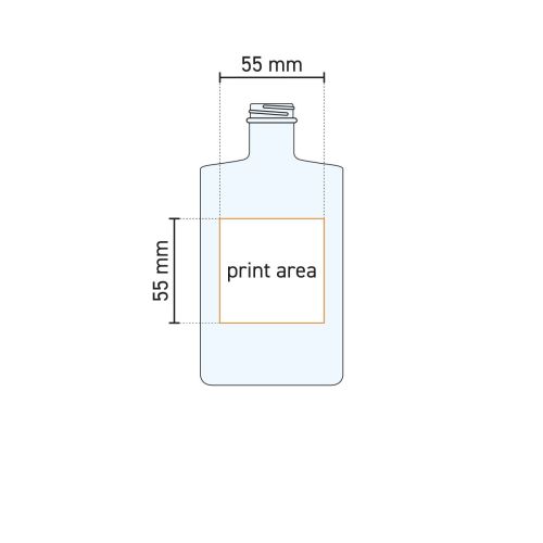 Technische werktekening toont het drukgebied op de voorzijde van de Fles Berlin 0,5 liter glas. Technische werktekening toont het drukgebied op de voorzijde van de Fles Berlin 0,5 liter glas.