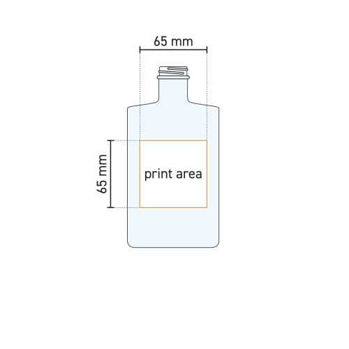 Technische werktekening van de glazen fles Berlin 0,7 liter met gemarkeerd drukgebied voor personalisatie. Technische werktekening van de glazen fles Berlin 0,7 liter met gemarkeerd drukgebied voor personalisatie.