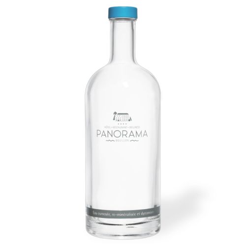 Fles Oslo 1,0 liter glas met gegraveerd Panorama-logo rondom het voorpaneel