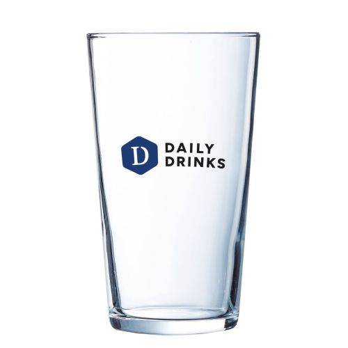 Glas Conique 64 cl. met kleurrijk DailyDrinks-logo op voorzijde, bedrukking in 2 tot 4 kleuren.