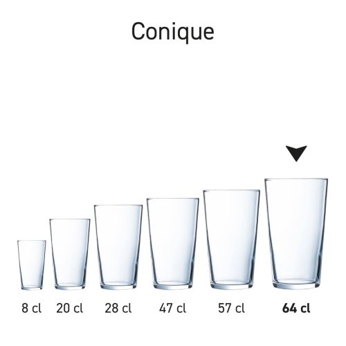 Set van meerdere Conique-glazen in serie-opstelling, identiek ontwerp en materiaal.