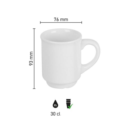 Maatvoering van de Glühwein mok 30 cl keramiek met hoogte, diameter en inhoud in infographic