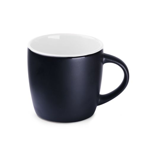 Vooraanzicht Handy Espresso Kop 10 cl. van zwart-wit keramiek met gladde afwerking en compacte vorm.