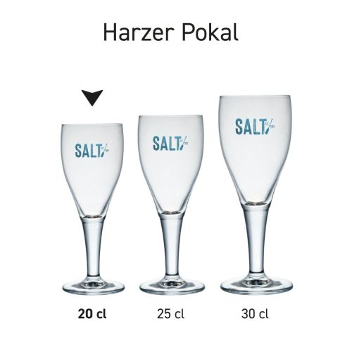 Harzer Pokal 20 cl tapmaat glas in serie, meerdere exemplaren naast elkaar getoond