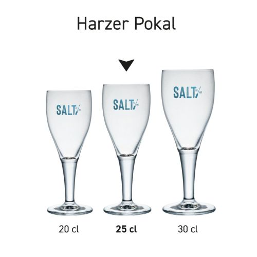 Harzer Pokal 25 cl tapmaat glas in serie, meerdere exemplaren naast elkaar getoond