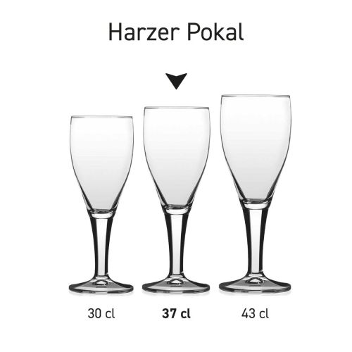 Harzer Pokal 25 cl tapmaat glas in serie, meerdere exemplaren naast elkaar getoond
