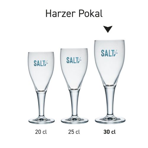 Harzer Pokal 30 cl tapmaat glas in serie, meerdere exemplaren naast elkaar getoond
