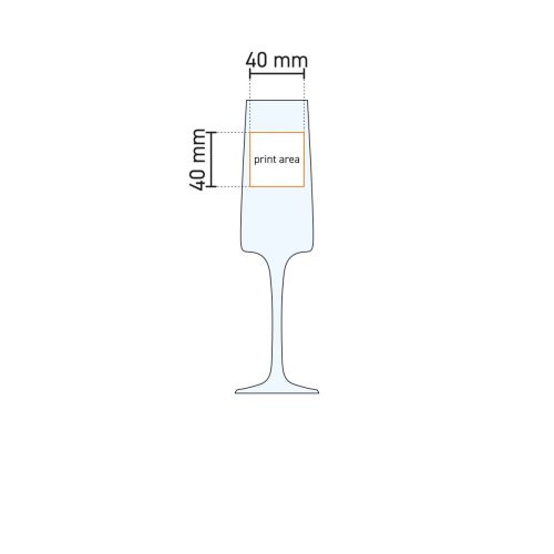 Technische werktekening van het Iconic champagneglas 19 cl. met aangegeven drukgebied. Technische werktekening van het Iconic champagneglas 19 cl. met aangegeven drukgebied.