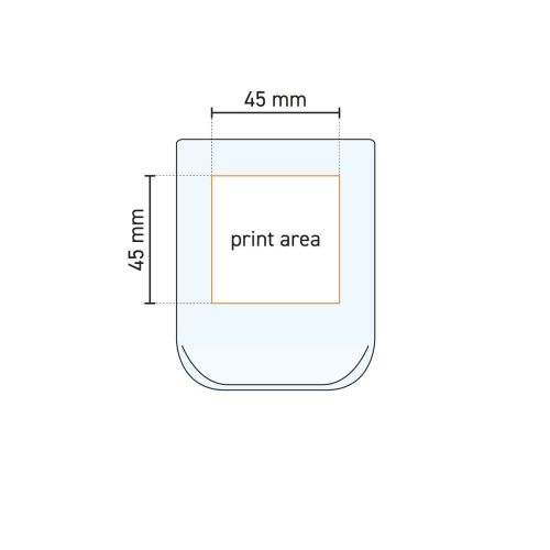 Technische werktekening van de Iconic Tumbler 27 cl. glas met aanduiding van het drukgebied.