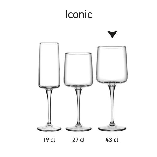 Serie Iconic glazen in helder glas, gepresenteerd als complete set.