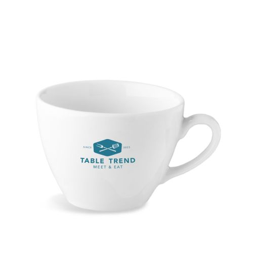 Isabelle cappuccinokop 22 cl porselein met eenkleurig logo van TableTrend op het voorpaneel