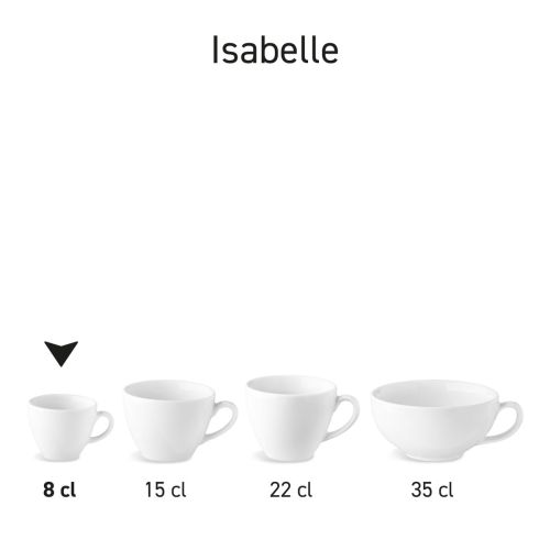 Isabelle espressokop 8 cl. van porselein in serie, meerdere exemplaren naast elkaar getoond