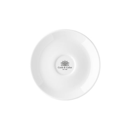 Isabelle Espresso Schotel 11 cm porselein met eenkleurig CorkColor-logo op de schotel