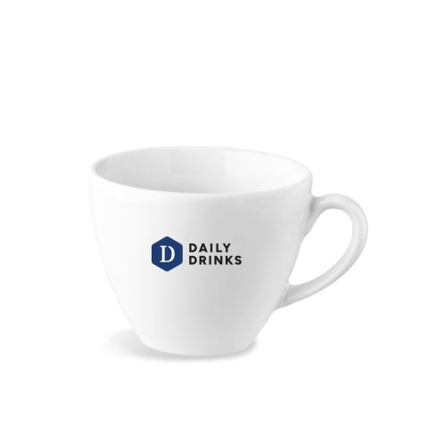Isabelle koffiekop 15 cl. van porselein met meerkleurig DailyDrinks-logo op de voorzijde