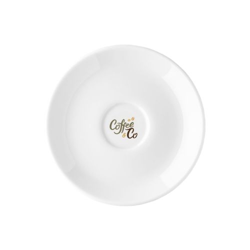 Isabelle Koffie Schotel 14 cm porselein met meerkleurig CoffeeCo-logo op de schotel
