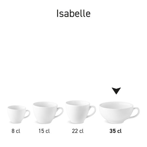 Isabelle koffie verkeerd kop 35 cl porselein in serie, met meerdere exemplaren naast elkaar getoond