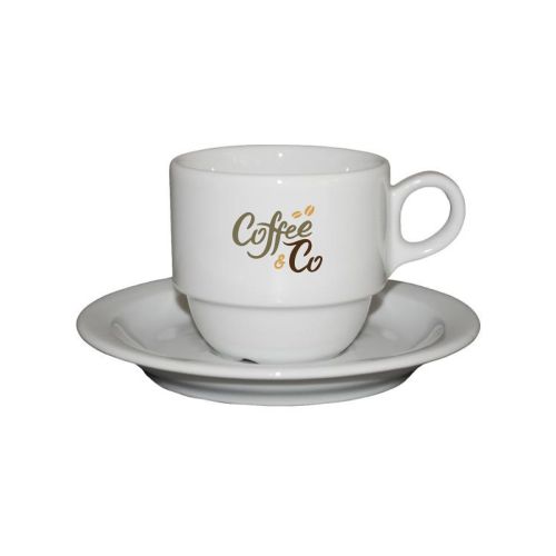 Legio Koffie wit 16 cl. SET met meerkleurig logo van CoffeeCo zichtbaar op het vooraanzicht. Legio Koffie wit 16 cl. SET met meerkleurig logo van CoffeeCo zichtbaar op het vooraanzicht.