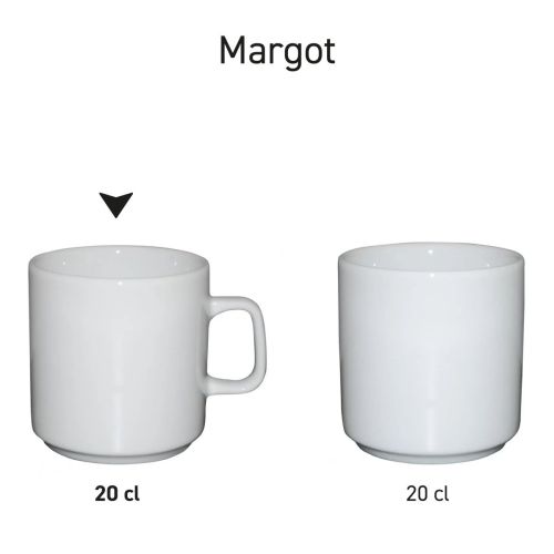 Margot mok 20 cl porselein in serie, meerdere exemplaren naast elkaar getoond