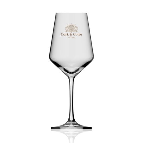 Melody wijnglas 35 cl. van glas met meerkleurig CorkColor-logo op de voorzijde bedrukt.